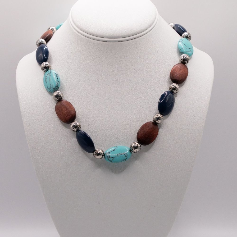 Chaps- Vintage Faux Turquuoise and Mixed Beads Silver Tone